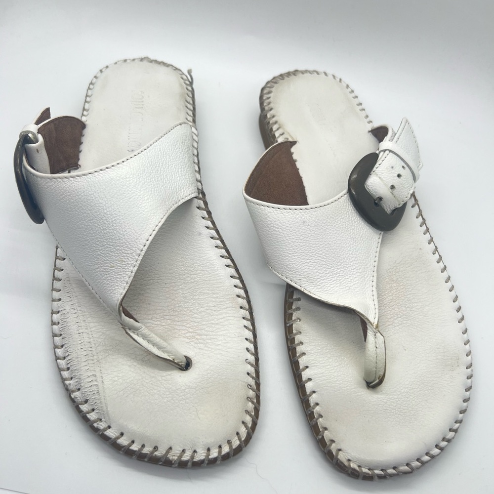 Soul of Africa White Leather Thong Sandals Size 7‎ Buckle Strap Handstitched